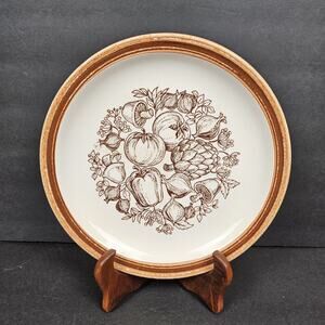 Set Of 5 Perma Stone Vegetable Garden Dinner Plates Vintage 10.5" Brown Harvest